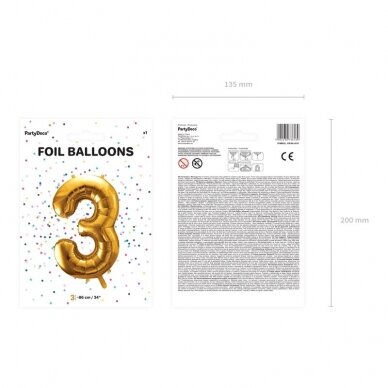 Folinis balionas  "3" auksinis, 86 cm 3
