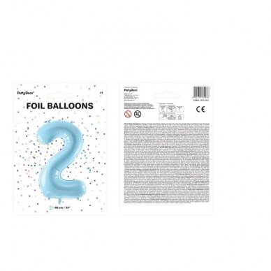 Folinis balionas "2" melsvas, 86 cm 2 Folinis balionas "2" melsvas, 86 cm 2