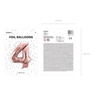 Folinis balionas "4" rožinio aukso, 86 cm 2 Folinis balionas "4" rožinio aukso, 86 cm 2