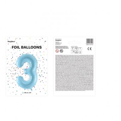 Folinis balionas "3" melsvas, 86 cm 2