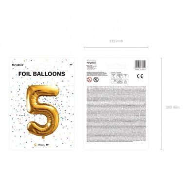 Folinis balionas  "5" auksinis, 86 cm 2