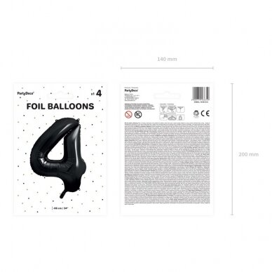 Folinis balionas "4" juodas, 86 cm 3 Folinis balionas "4" juodas, 86 cm 3