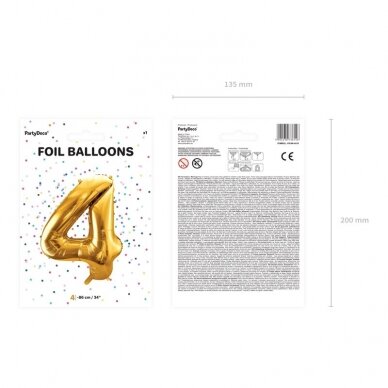 Folinis balionas  "4" auksinis, 86 cm 2