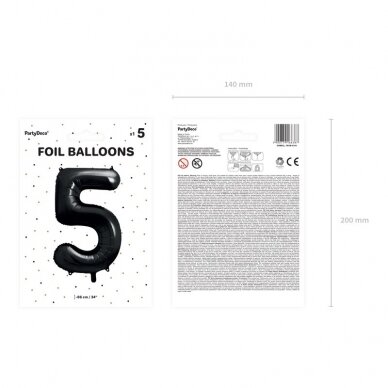 Folinis balionas "5" juodas, 86 cm 3 Folinis balionas "5" juodas, 86 cm 3