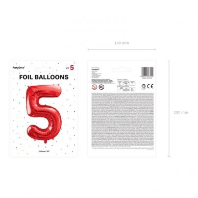 Folinis balionas "5" raudonas, 86 cm 2 Folinis balionas "5" raudonas, 86 cm 2