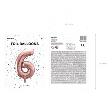 Folinis balionas "6" rožinio aukso, 86 cm 3 Folinis balionas "6" rožinio aukso, 86 cm 3