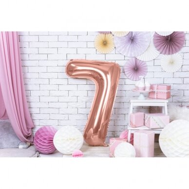 Folinis balionas "7" rožinio aukso, 86 cm