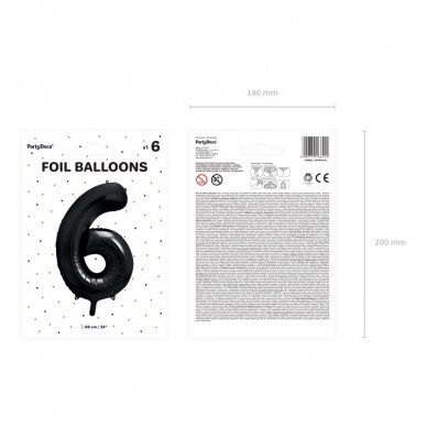 Folinis balionas "6" juodas, 86 cm 3 Folinis balionas "6" juodas, 86 cm 3