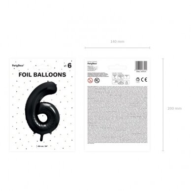 Folinis balionas "6" juodas, 86 cm 3