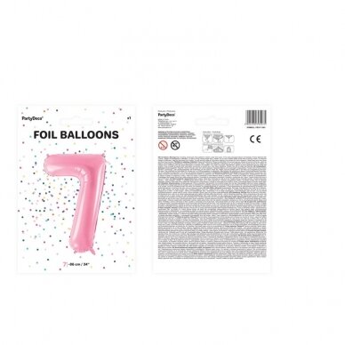 Folinis balionas "7" rožinis, 86 cm 2