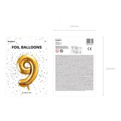 Folinis balionas  "9" auksinis, 86 cm 1