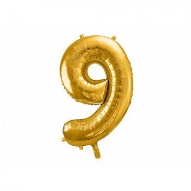 Folinis balionas  "9" auksinis, 86 cm