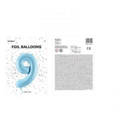 Folinis balionas "9" melsvas, 86 cm 2 Folinis balionas "9" melsvas, 86 cm 2
