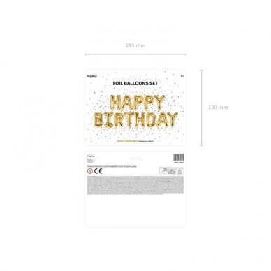 Foliniai balionai "HAPPY BIRTHDAY" auksiniai, 35cm 2 Foliniai balionai "HAPPY BIRTHDAY" auksiniai, 35cm 2