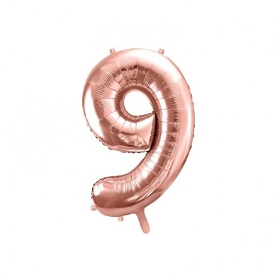 Folinis balionas "9" rožinio aukso, 86 cm