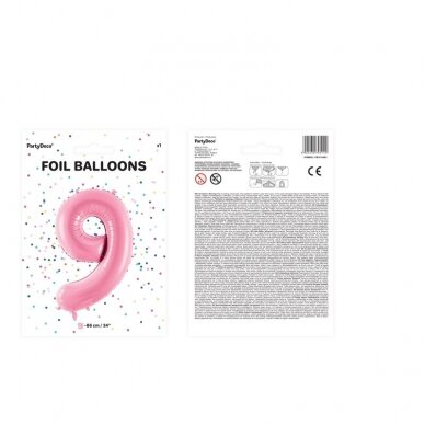 Folinis balionas "9" rožinis, 86 cm 2 Folinis balionas "9" rožinis, 86 cm 2
