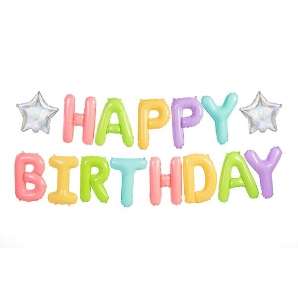 Foliniai balionai "HAPPY BIRTHDAY" margi pasteliniai Foliniai balionai "HAPPY BIRTHDAY" margi pasteliniai