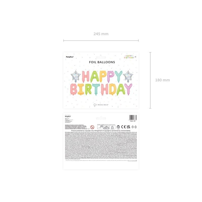 Foliniai balionai "HAPPY BIRTHDAY" margi pasteliniai 3 Foliniai balionai "HAPPY BIRTHDAY" margi pasteliniai 3