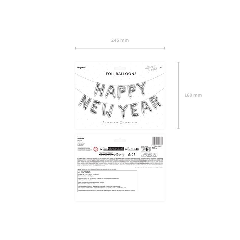 Foliniai balionai "HAPPY NEW YEAR" sidabriniai, 35cm 2 Foliniai balionai "HAPPY NEW YEAR" sidabriniai, 35cm 2