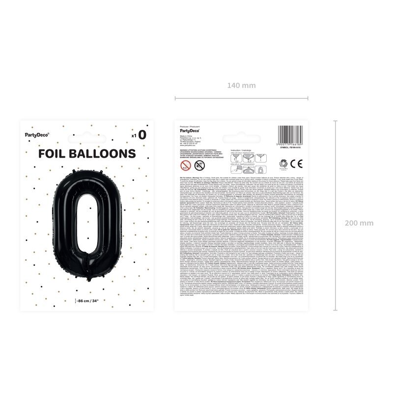 Folinis balionas "0" juodas, 86 cm 3 Folinis balionas "0" juodas, 86 cm 3