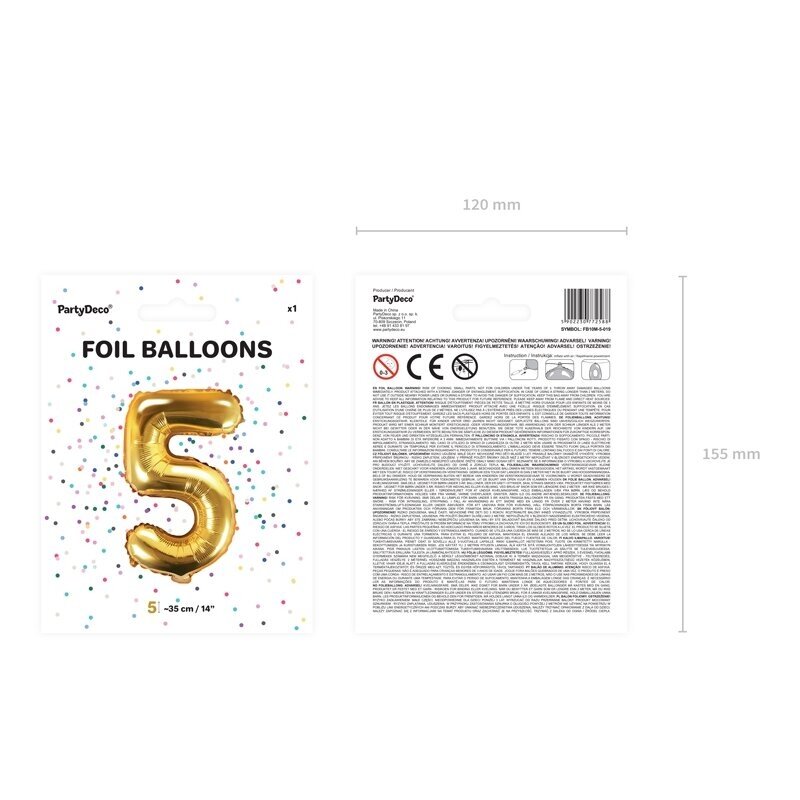 Folinis balionas "5" auksinis, 35 cm 2 Folinis balionas "5" auksinis, 35 cm 2