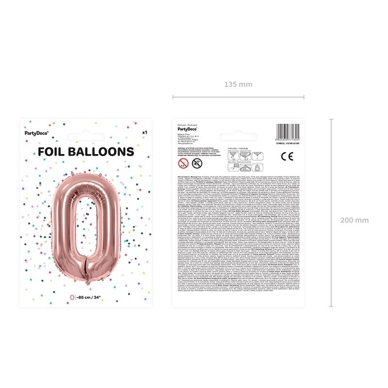 Folinis balionas "0" rožinio aukso, 86 cm 2 Folinis balionas "0" rožinio aukso, 86 cm 2