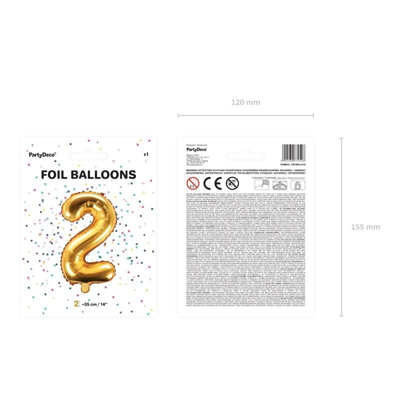 Folinis balionas "2" auksinis, 35 cm 3 Folinis balionas "2" auksinis, 35 cm 3