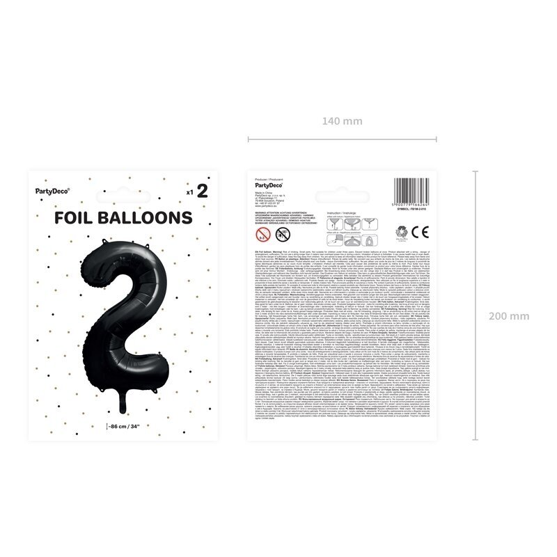 Folinis balionas "2" juodas, 86 cm 3 Folinis balionas "2" juodas, 86 cm 3