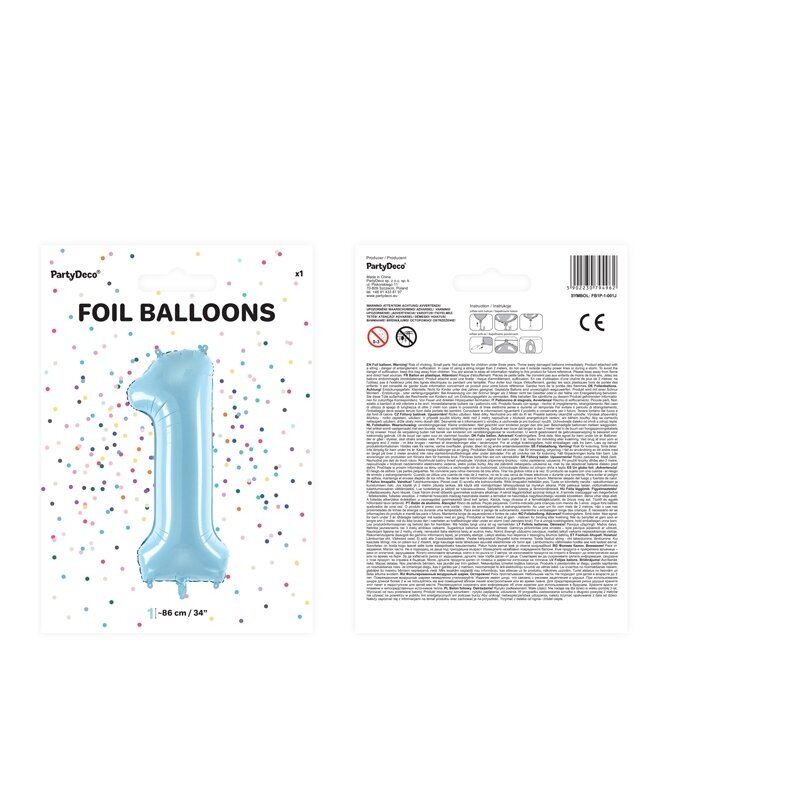 Folinis balionas "1" melsvas, 86 cm 2 Folinis balionas "1" melsvas, 86 cm 2
