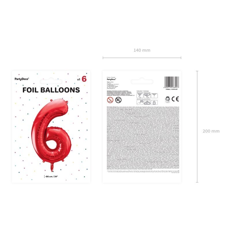 Folinis balionas "6" raudonas, 86 cm 2 Folinis balionas "6" raudonas, 86 cm 2