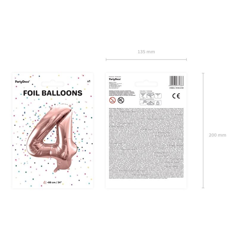Folinis balionas "4" rožinio aukso, 86 cm 2 Folinis balionas "4" rožinio aukso, 86 cm 2