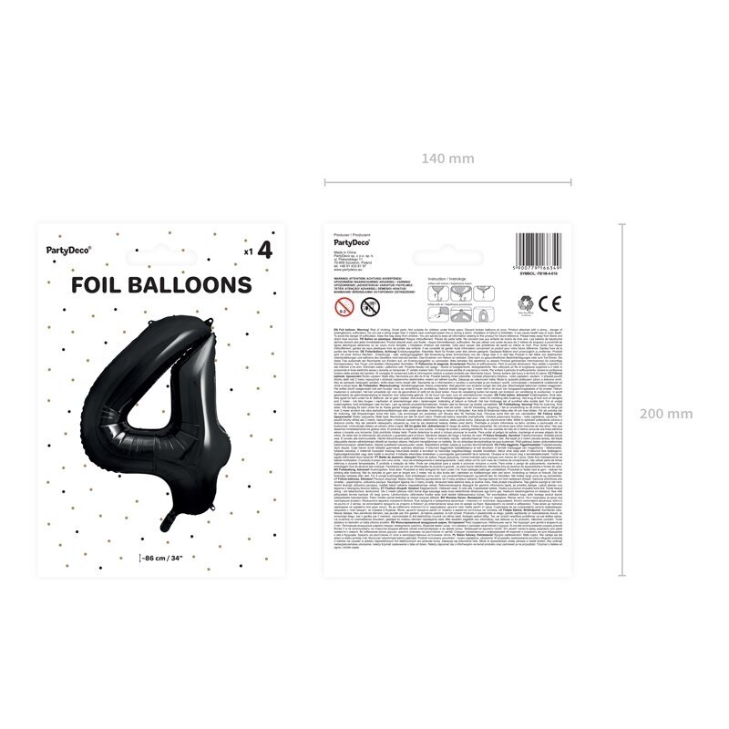 Folinis balionas "4" juodas, 86 cm 3 Folinis balionas "4" juodas, 86 cm 3