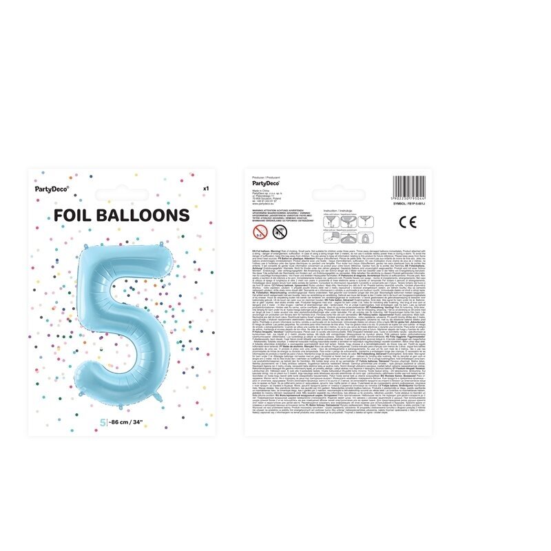 Folinis balionas "5" melsvas, 86 cm 3 Folinis balionas "5" melsvas, 86 cm 3