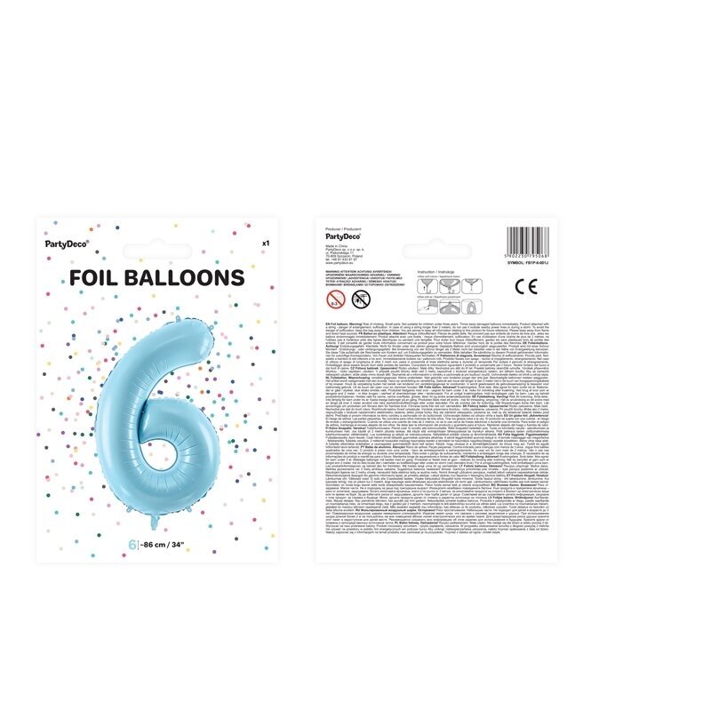 Folinis balionas "6" melsvas, 86 cm 3 Folinis balionas "6" melsvas, 86 cm 3