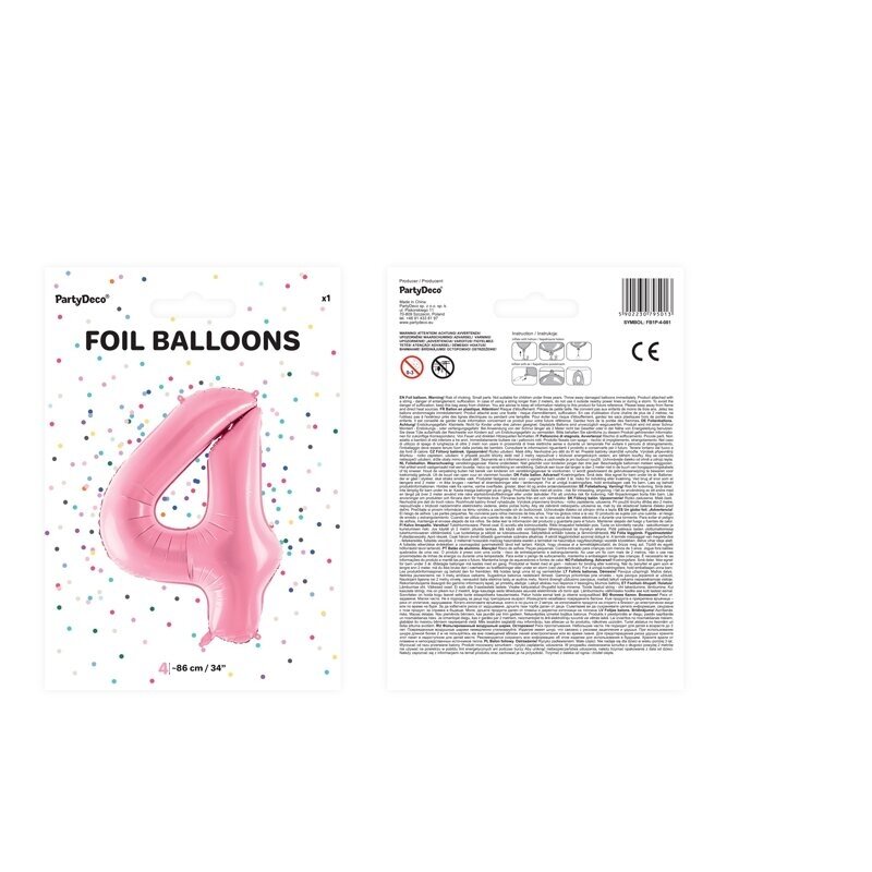 Folinis balionas "4" rožinis, 86 cm 2 Folinis balionas "4" rožinis, 86 cm 2
