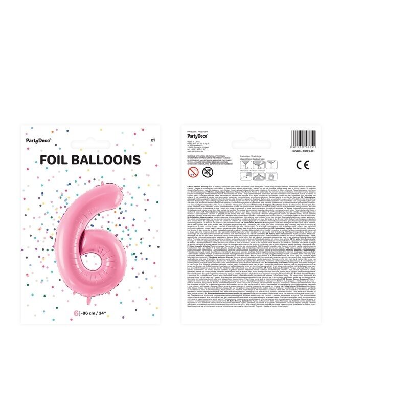 Folinis balionas "6" rožinis, 86 cm 2 Folinis balionas "6" rožinis, 86 cm 2