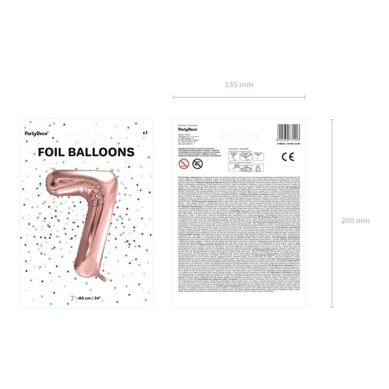 Folinis balionas "7" rožinio aukso, 86 cm 2 Folinis balionas "7" rožinio aukso, 86 cm 2