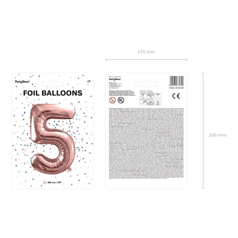 Folinis balionas "5" rožinio aukso, 86 cm 3