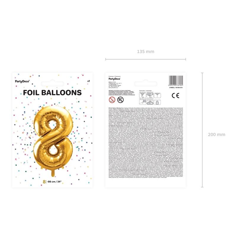 Folinis balionas "8" auksinis, 86 cm 3 Folinis balionas "8" auksinis, 86 cm 3
