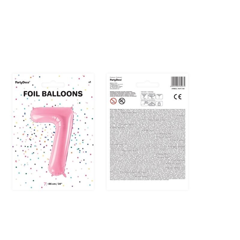 Folinis balionas "7" rožinis, 86 cm 2 Folinis balionas "7" rožinis, 86 cm 2