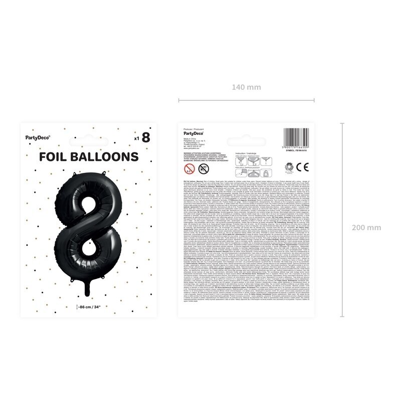 Folinis balionas "8" juodas, 86 cm 3 Folinis balionas "8" juodas, 86 cm 3