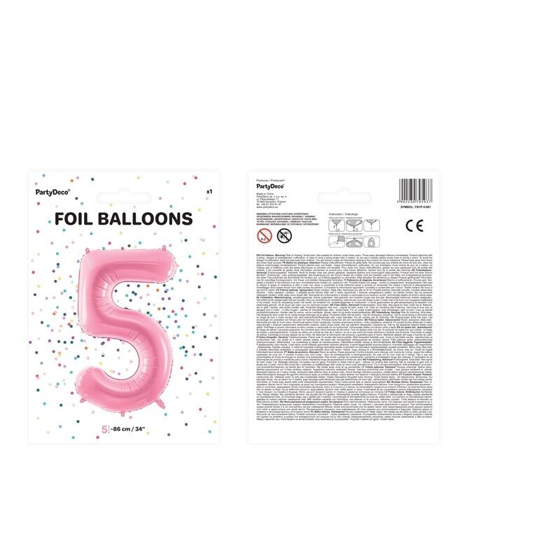Folinis balionas "5" rožinis, 86 cm 2 Folinis balionas "5" rožinis, 86 cm 2