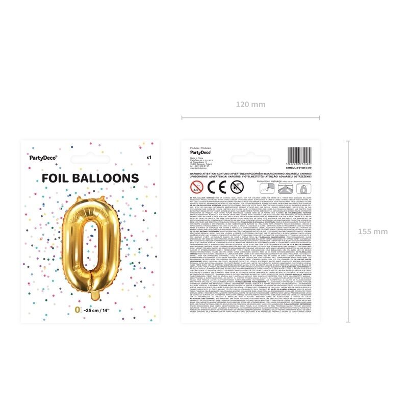 Folinis balionas "0" auksinis, 35 cm 3 Folinis balionas "0" auksinis, 35 cm 3