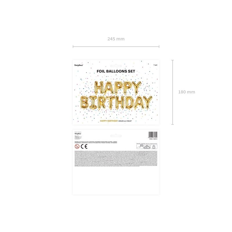 Foliniai balionai "HAPPY BIRTHDAY" auksiniai, 35cm 2 Foliniai balionai "HAPPY BIRTHDAY" auksiniai, 35cm 2