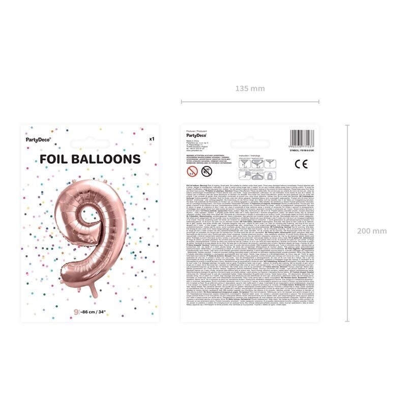 Folinis balionas "9" rožinio aukso, 86 cm 2 Folinis balionas "9" rožinio aukso, 86 cm 2