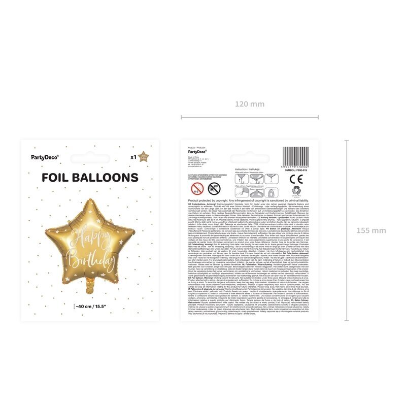 Folinis balionas "Happy Birthday" 40cm auksinis 2 Folinis balionas "Happy Birthday" 40cm auksinis 2