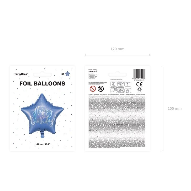 Folinis balionas "Happy Birthday" 40cm mėlynas 2 Folinis balionas "Happy Birthday" 40cm mėlynas 2