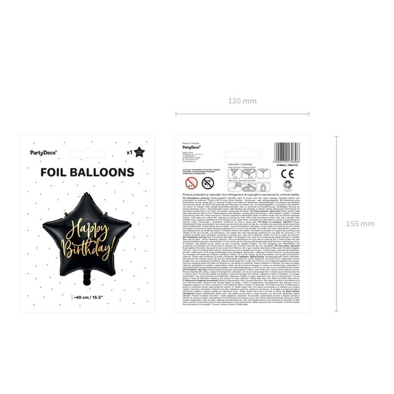 Folinis balionas "Happy Birthday" 40cm juodas 2 Folinis balionas "Happy Birthday" 40cm juodas 2