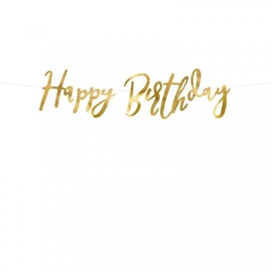 Girlianda Happy Birthday auksinė, 16.5x62cm Girlianda Happy Birthday auksinė, 16.5x62cm
