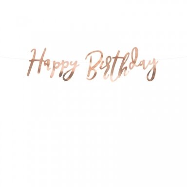 Girlianda Happy Birthday rožinio aukso, 16.5x62cm Girlianda Happy Birthday rožinio aukso, 16.5x62cm